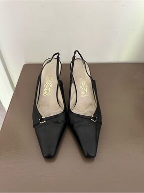 Salvatore Ferragamo Black Leather Slingback Heels